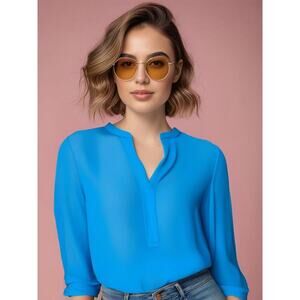 NWT Anne Klein Women's Tunic Blouse Medium Blue‎ Long Sleeve Casual